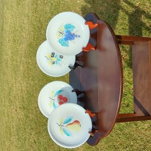 4 Westmoreland Milk Glass Beaded Edge Salad Plates 1950's